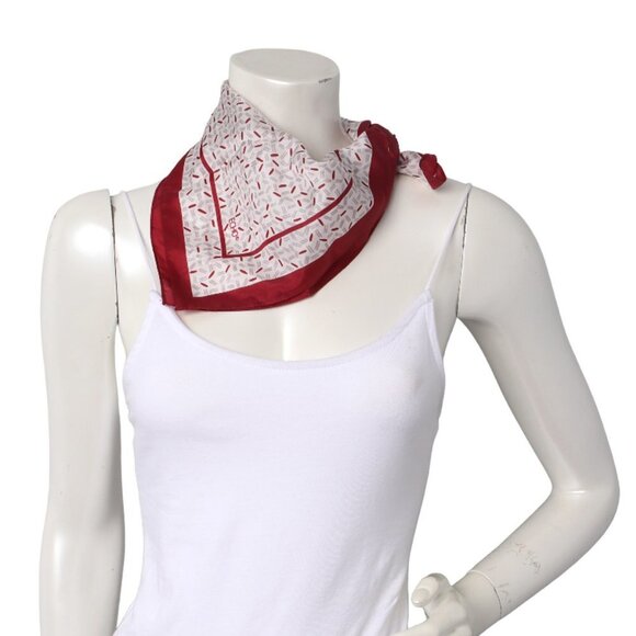 Vintage ECHO Square Silk Scarf Dash Dot Design Maroon Red White - Picture 5 of 7